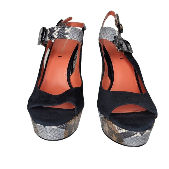 Via Spiga NWT Women's Black & Snakeskin High Heel Platform Sandals Size 9 - Picture 3 of 9